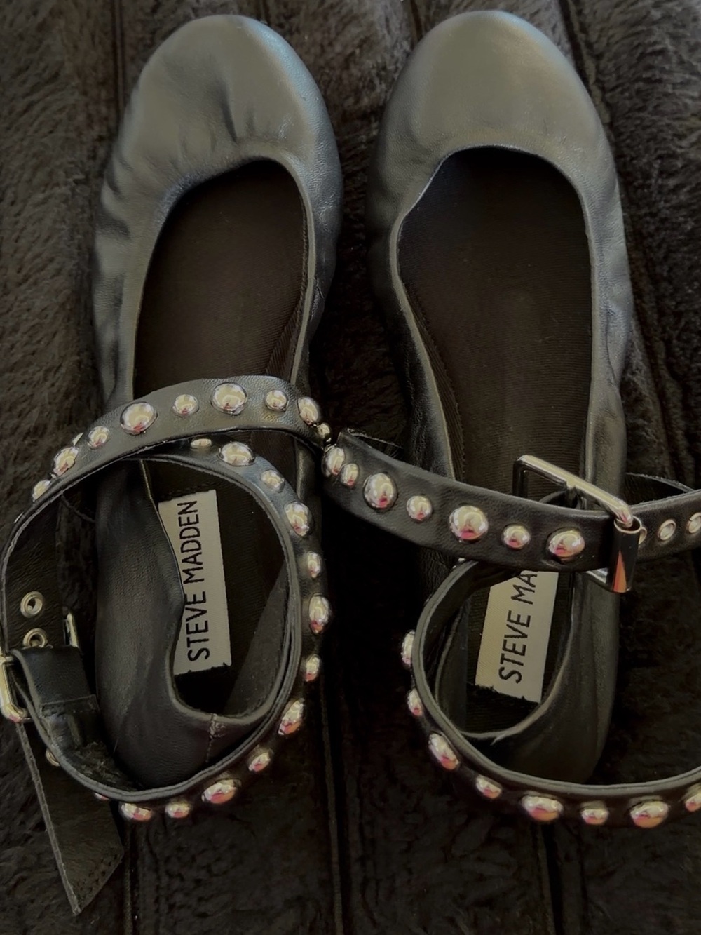 Molli Black Ballet Flats with Studded Ankle Straps